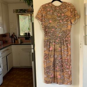 Vintage silky tailored midi dress with Lily pad print, Henry Lee